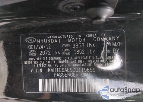 2013 Hyundai Veloster Turbo W/Blue z USA, uszkodzony, nr VIN KMHTC6AE9DU119659